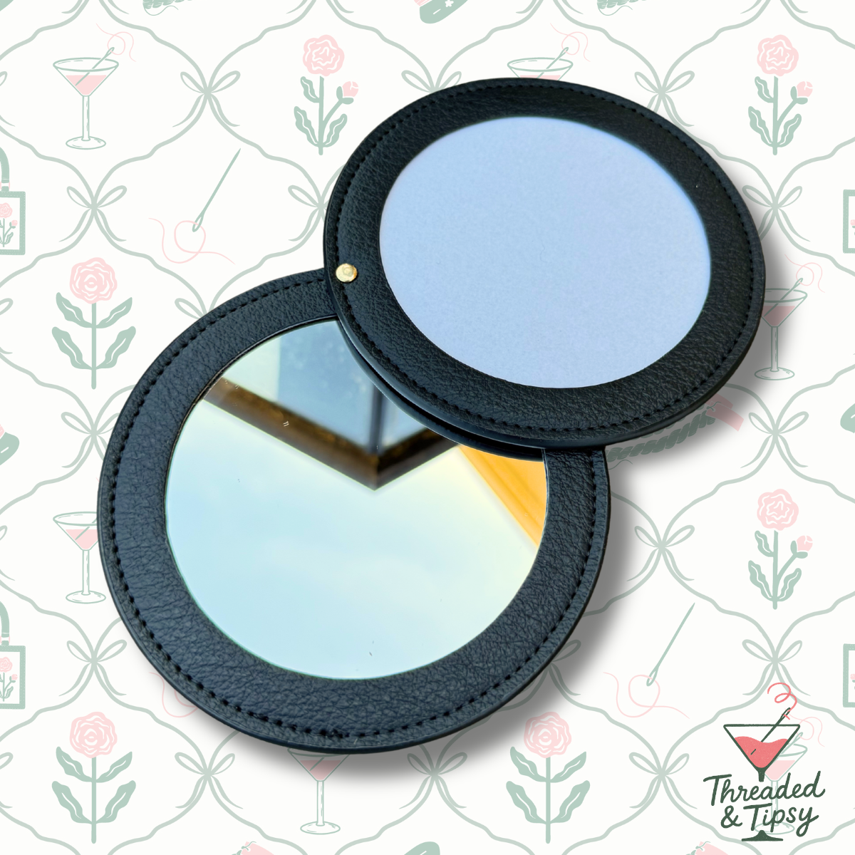 Needlepoint Self-Finishing Round Shaped Leather Mirror