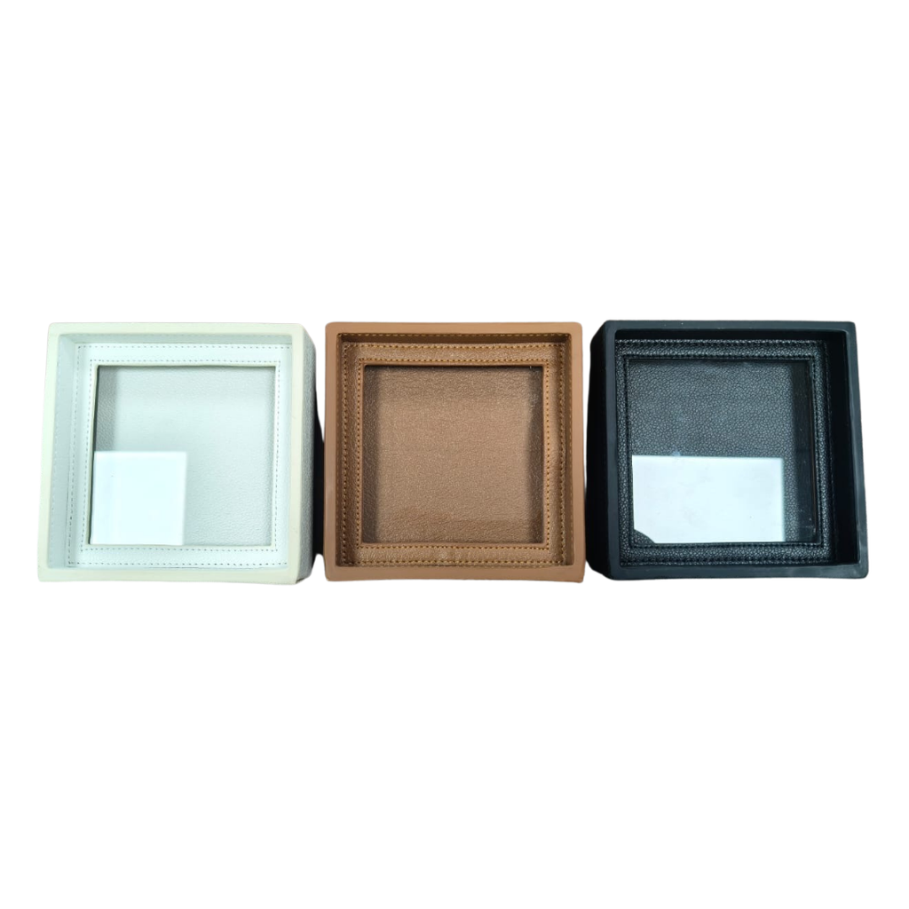 Interchangeable Needlepoint Leather Coaster in Camel