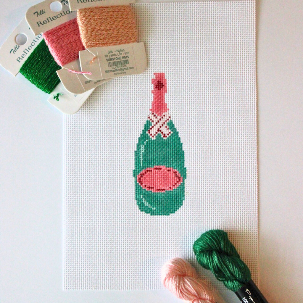 Champagne Bottle Needlepoint Canvas