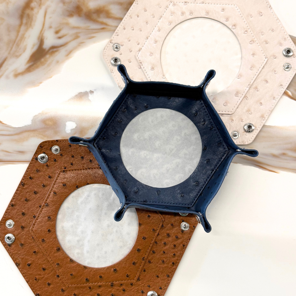 Self-Finishing Needlepoint Snap Tray in Navy Ostrich