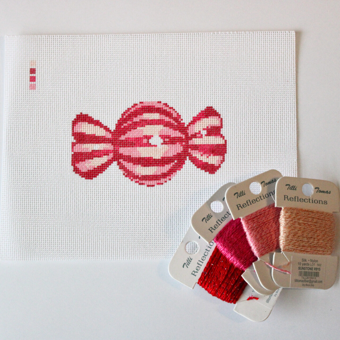 Pre-Order: Pink Wrapped Candy Needlepoint Canvas