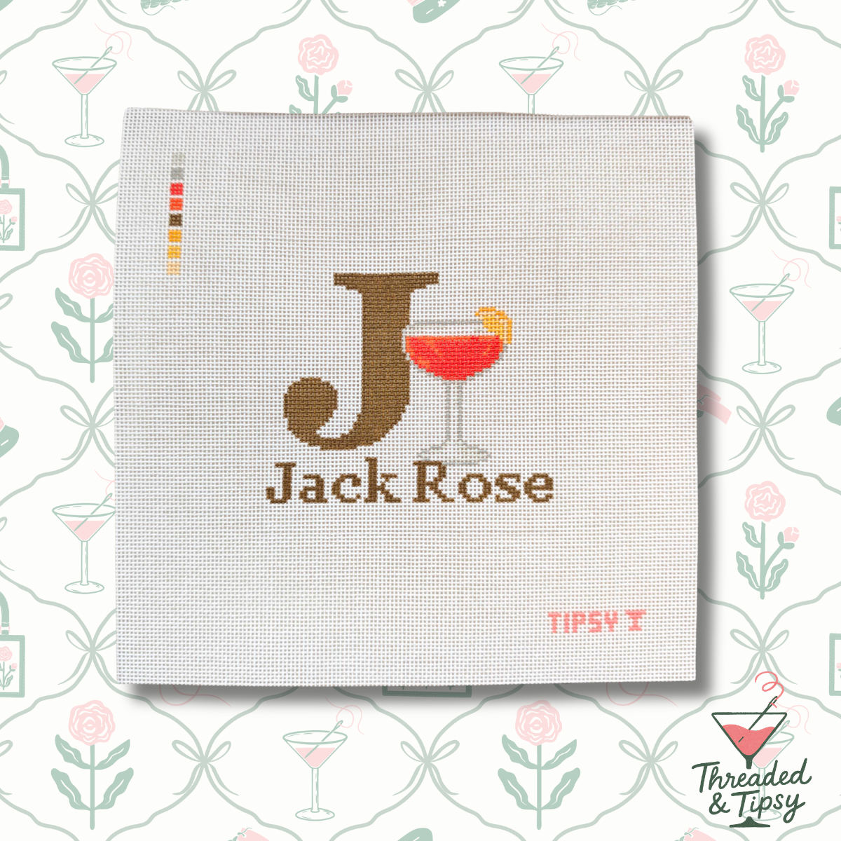 J for Jack Rose Needlepoint Canvas