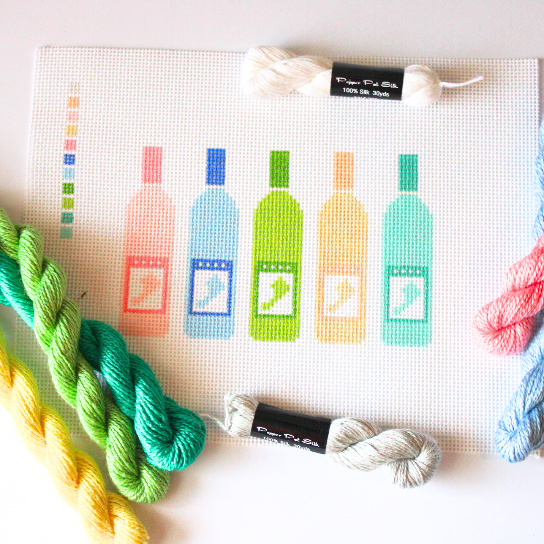 Colorful Wine Bottles Needlepoint Canvas