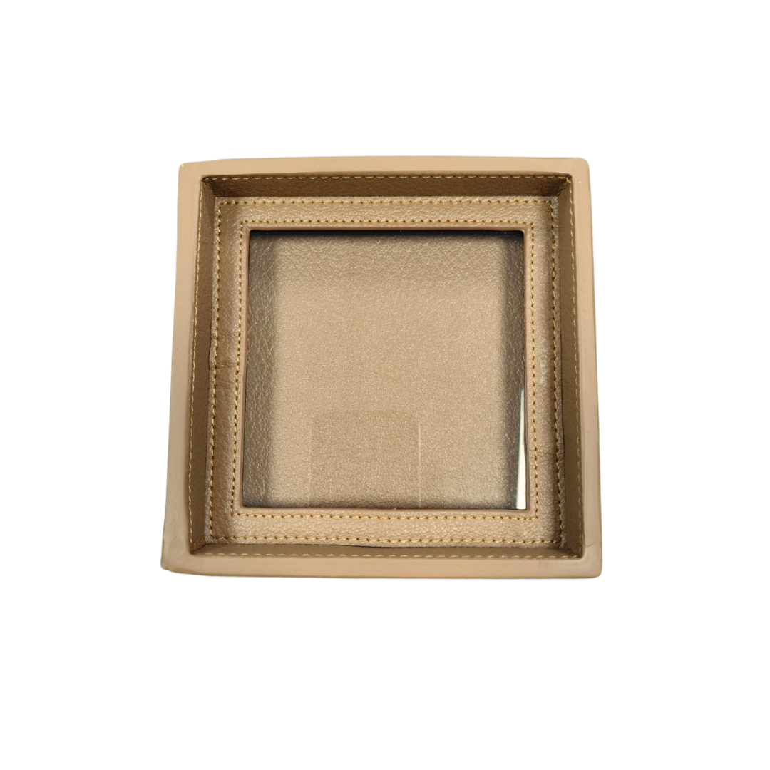Interchangeable Needlepoint Leather Coaster in Camel
