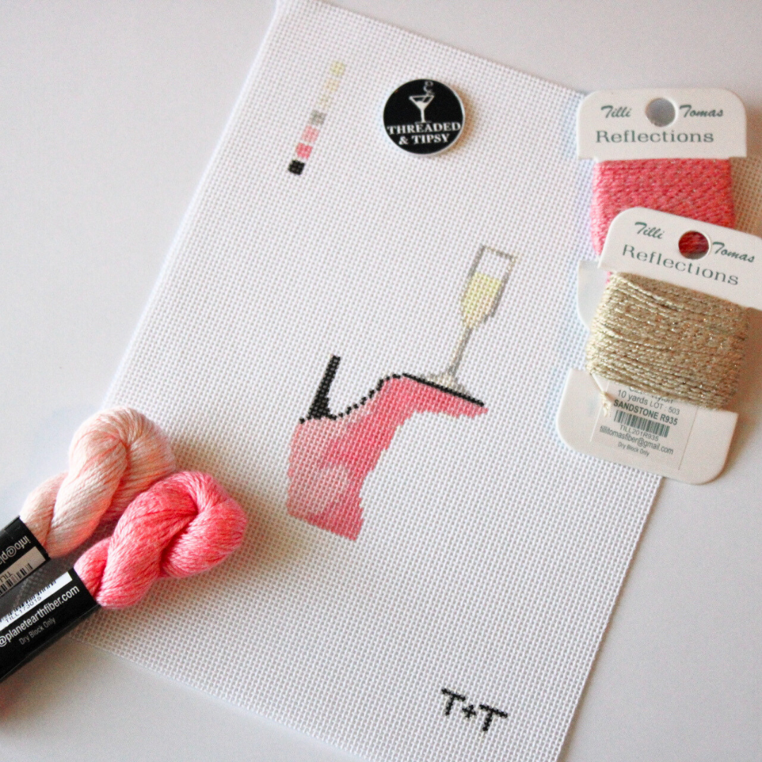 Pink Boot & Champagne Needlepoint Canvas