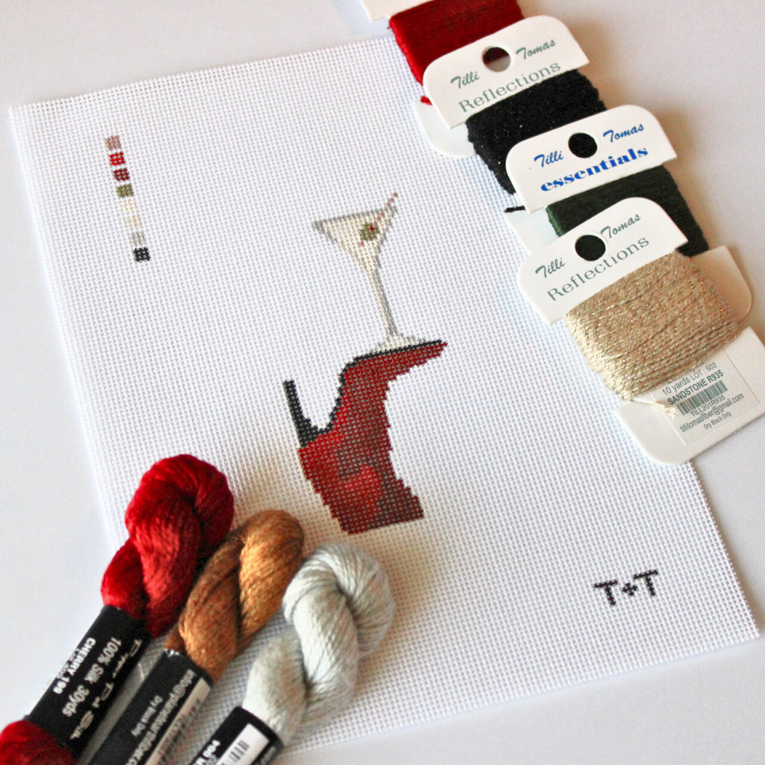 Red Boot & Martini Needlepoint Canvas