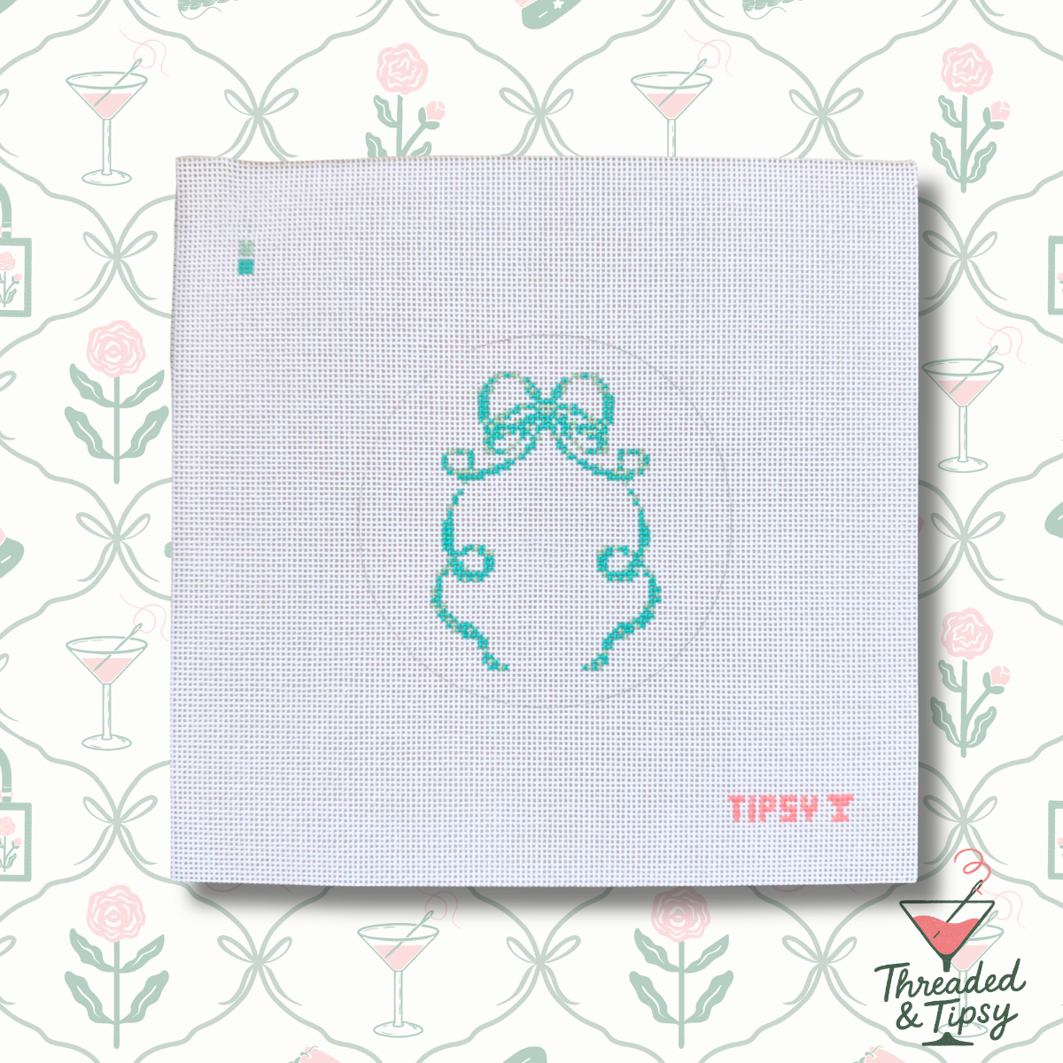 Green Bow Crest Needlepoint Canvas