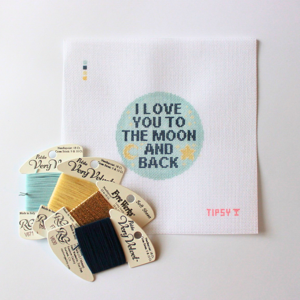 I Love You to the Moon and Back Blue Needlepoint Canvas