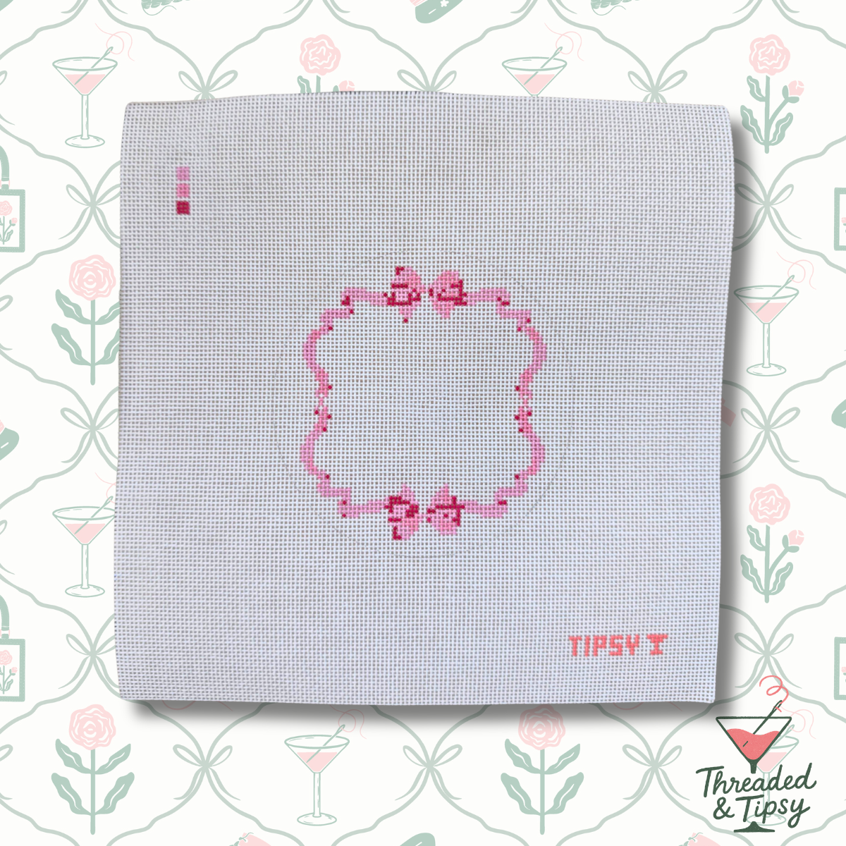 Pre-Order: Pink Bow Crest Needlepoint Canvas