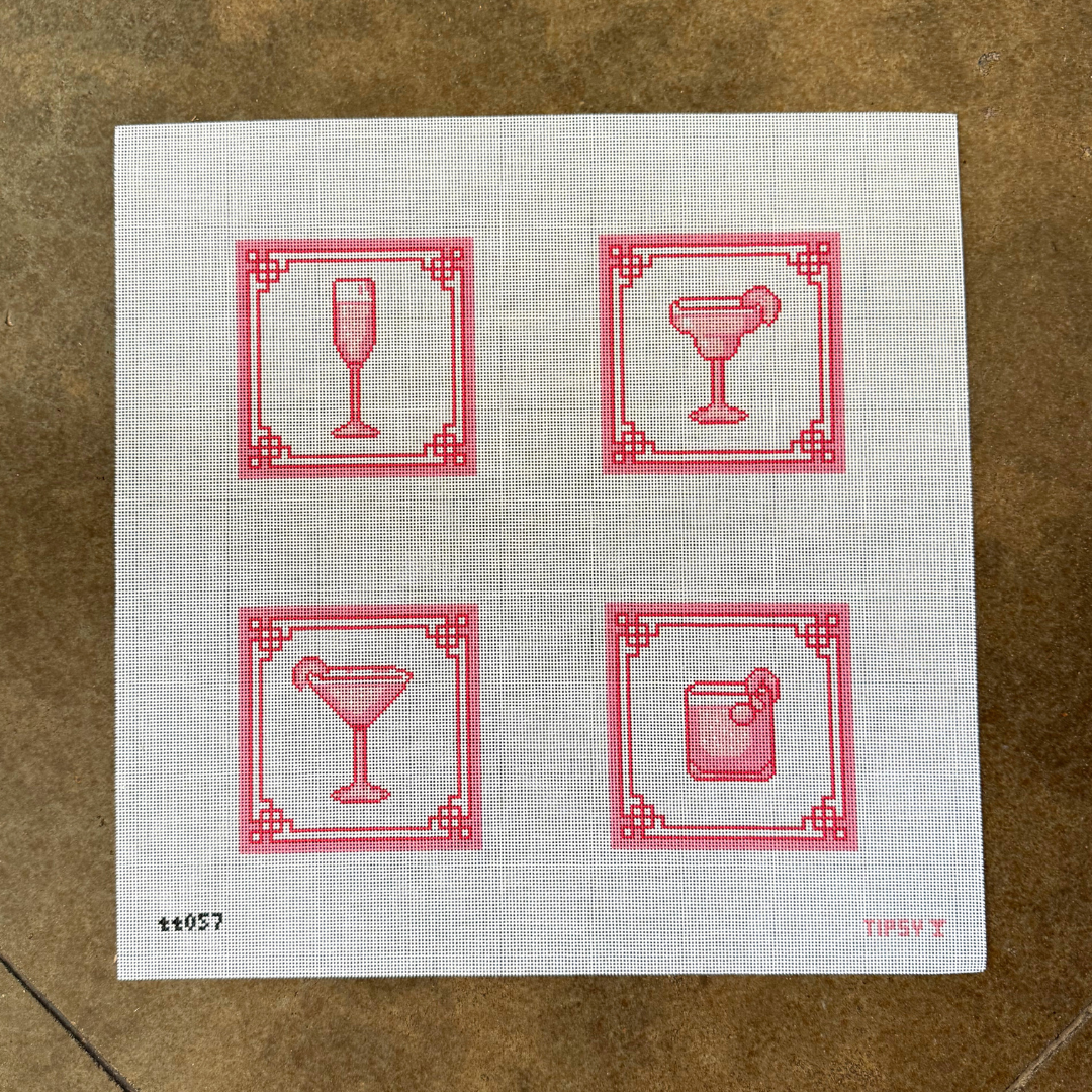 Pre-Order Pink Drink Coasters Needlepoint Canvas
