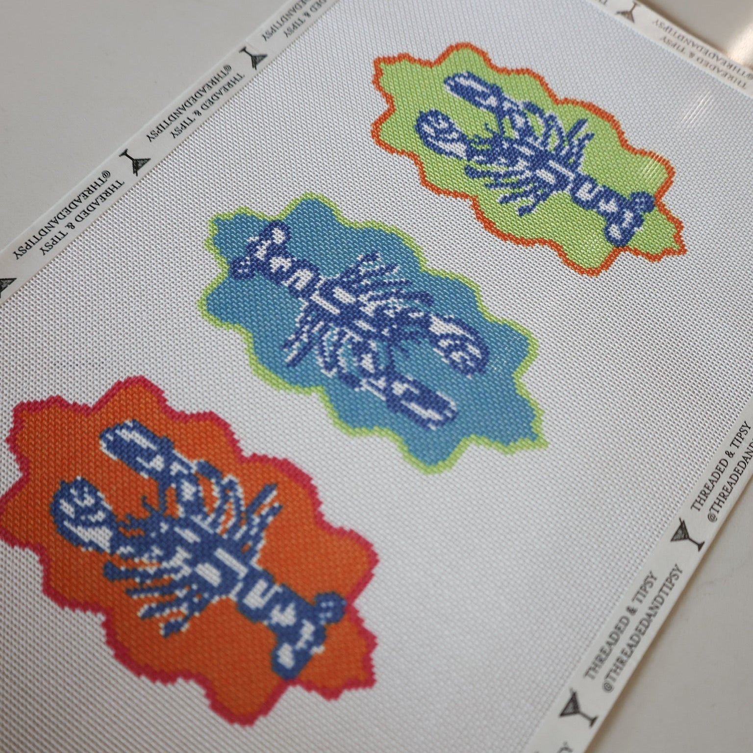 Frilly Lillies Lobster Trio Needlepoint Canvas