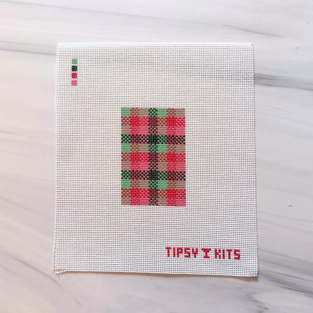 Pink & Green Plaid 3x2 inch Needlepoint Canvas