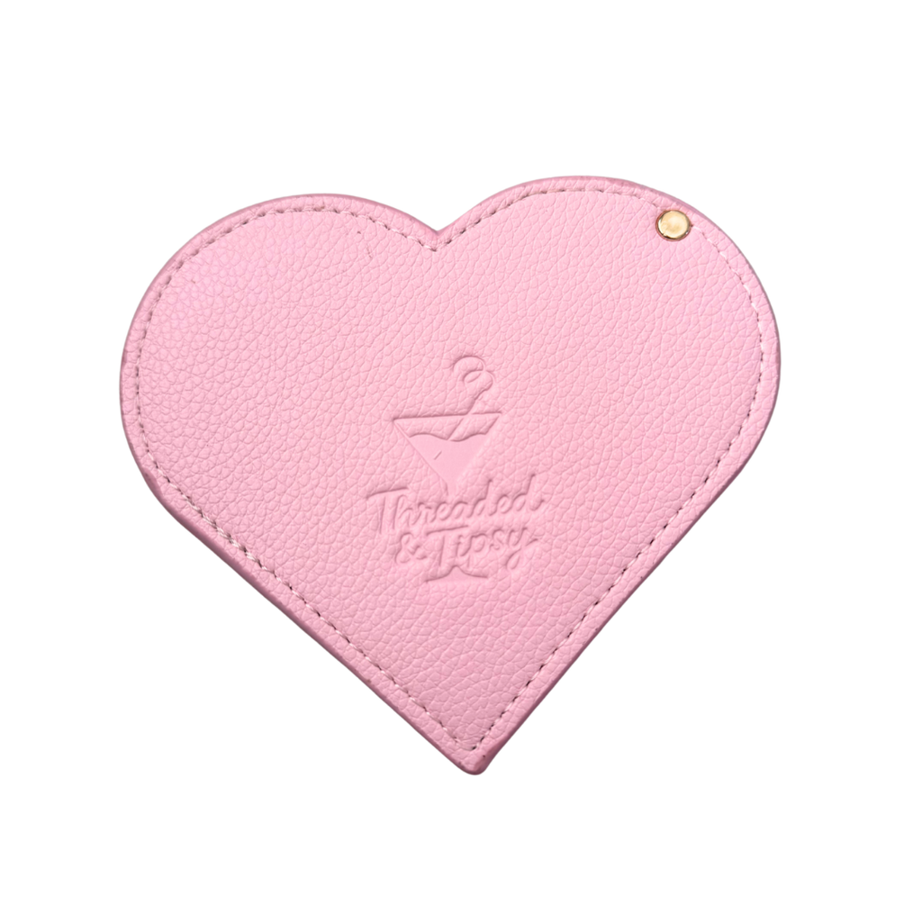 Needlepoint Self-Finishing Pink Heart Shaped Leather Mirror
