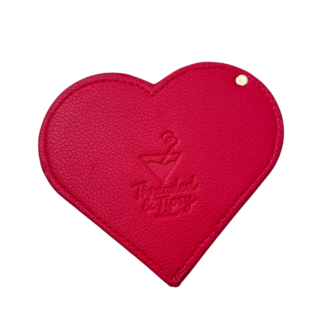 Needlepoint Self-Finishing Red Heart Shaped Leather Mirror