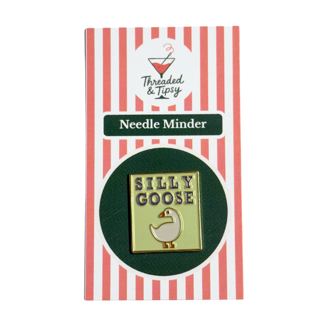 Needle minder with 'Silly Goose' design on a striped packaging